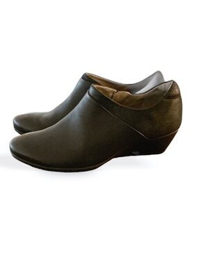 ECCO Black Leather Wedge Ankle Booties Comfort Side Zip Womens 38 US 7-7.5